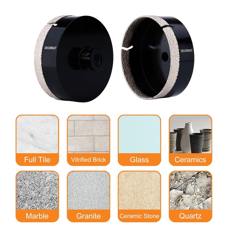 DECKRKAT 4-1/2" Diamond Hole Saw, 115mm Tile Hole Saw Drill Bit Diamond Tipped for Granite Marble Ceramic Glass Porcelain Quartz Tiles Stones Countertop, Core Drill Bits with 5/8-11 Thread for Angle Grinders - Image 3